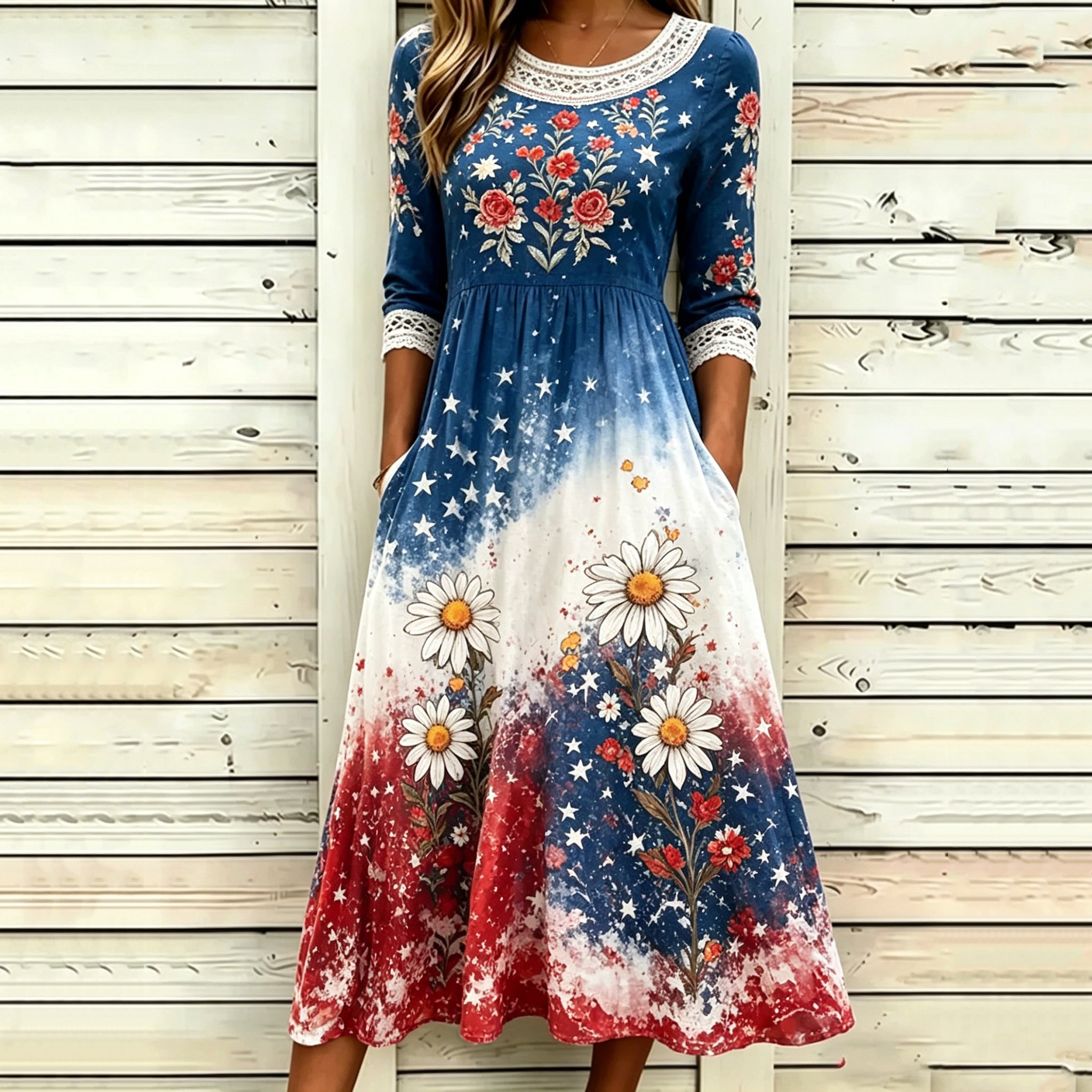 Women's National Flag Floral Tie-dye Dress
