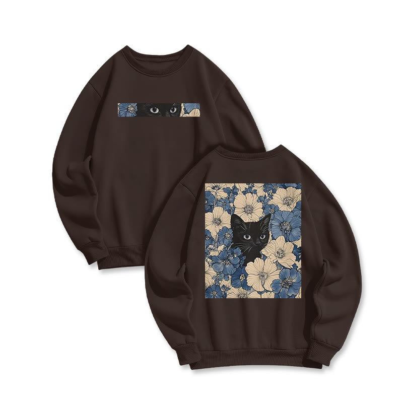 Black Cat In A Patchwork Flower Field Print Sweatshirt