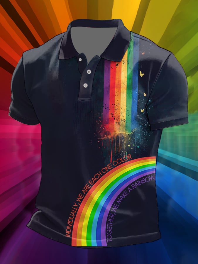 Man's Individually We Are Each One Color Together We Make A Rainbow Printed POLO Shirt