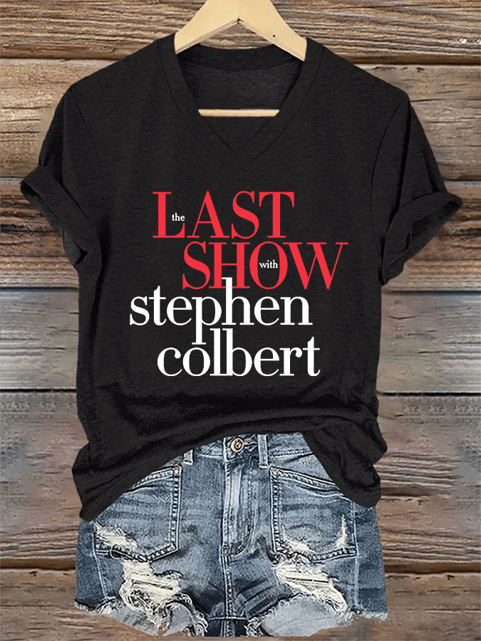 V-Neck Retro Last Show Print T-Shirt