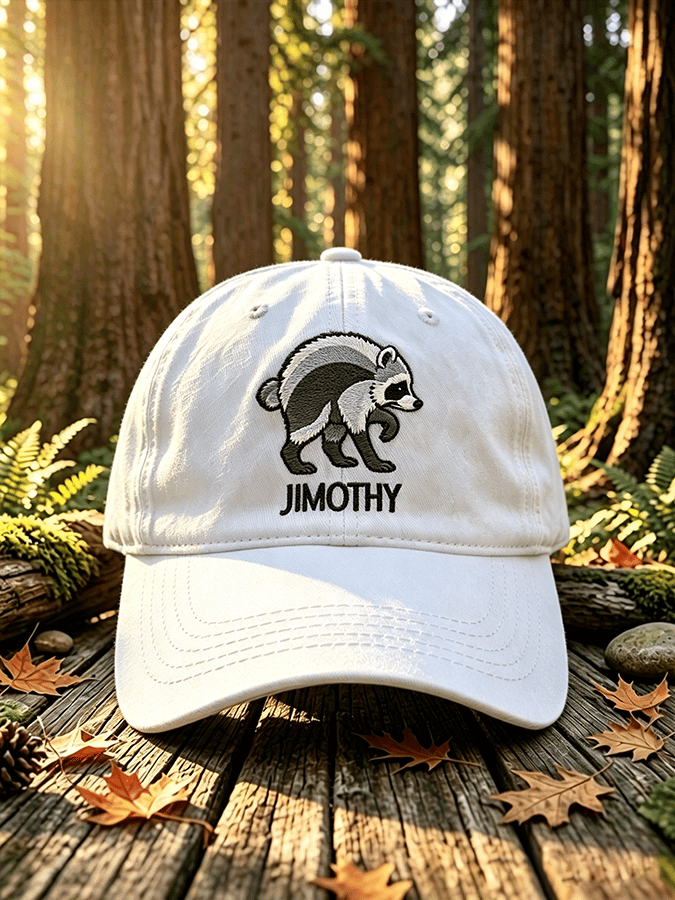 Retro Jimothy Raccoon Print Baseball Cap