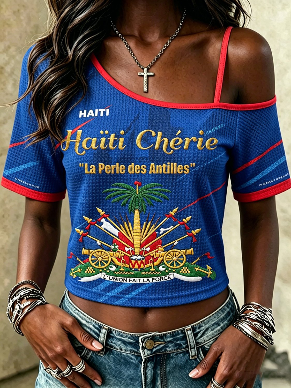 African-American Woman's Haiti Team Fan Printed Top