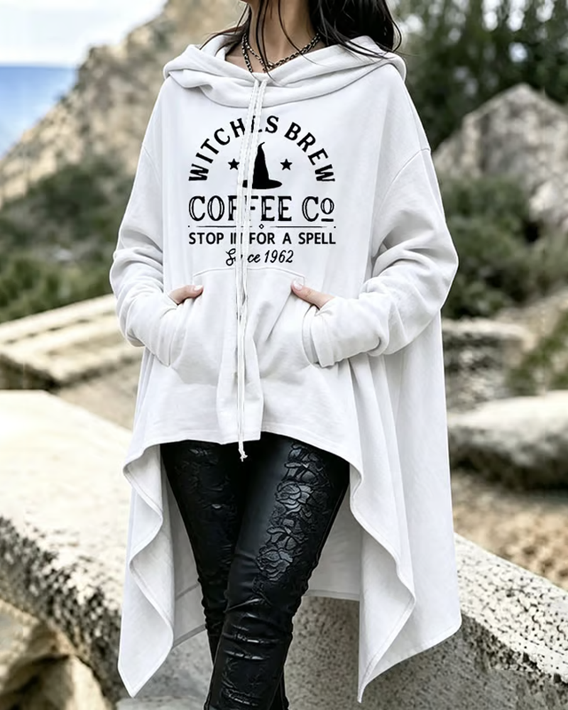 Women's Halloween Come Over and Cast A Magic Spell Loose Irregular Hoodie
