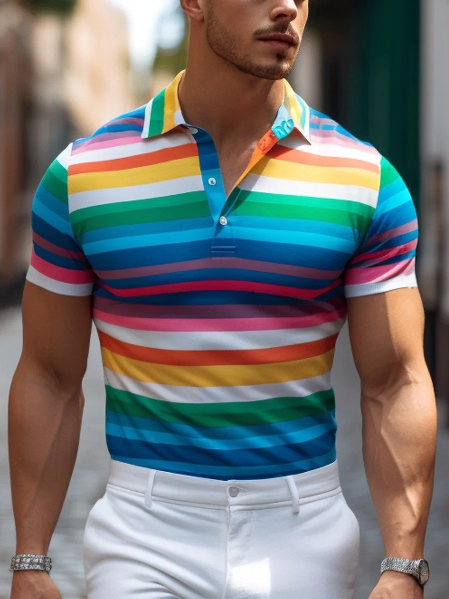 Men's Rainbow Short Sleeve Casual POLO Shirt