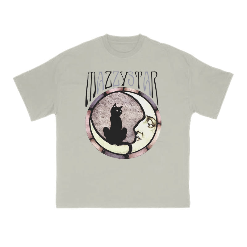 A Black Cat Crouching On The Moon Print T-shirt