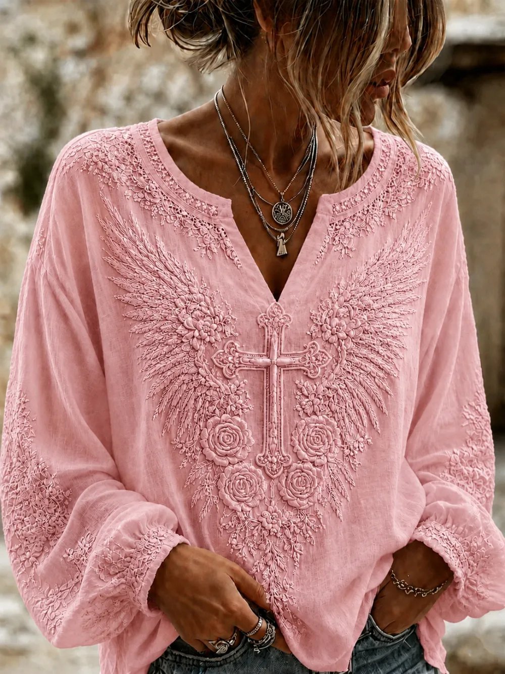 Women's Floral Faith Round Neck Top