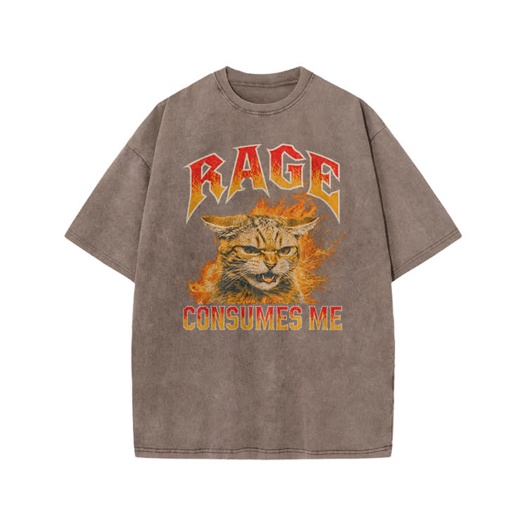 Vintage Rage Cat Graphic Print Acid Washed T-shirt