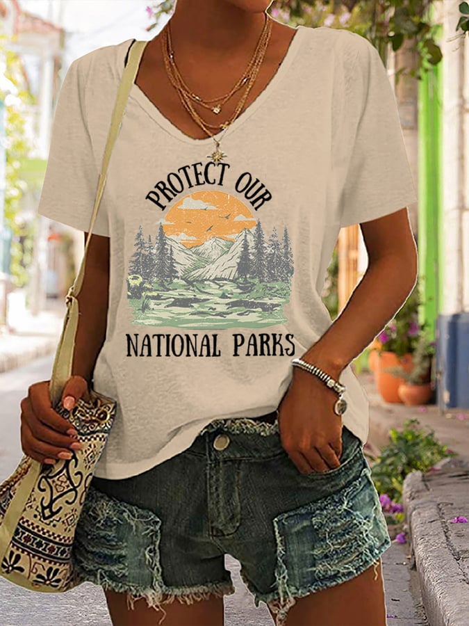 Women's Protect Our National Parks Printed Short-Sleeved T-Shirt