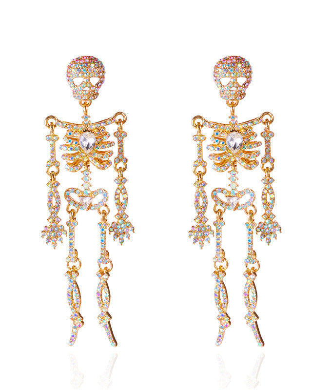 Funny Halloween Rhinestone Skull Earrings