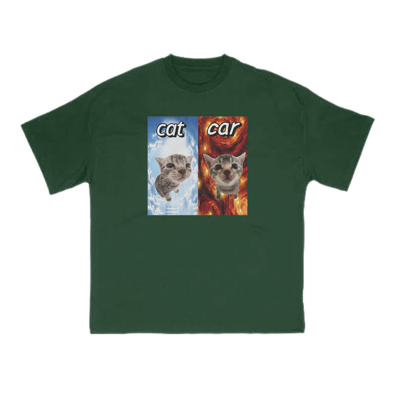 Funny Meme Cat Vs Car Print T-shirt