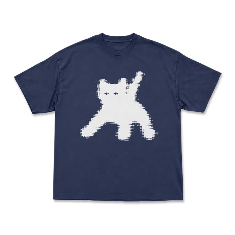 Casual Pixel Cat Graphic Crew Neck T Shirt