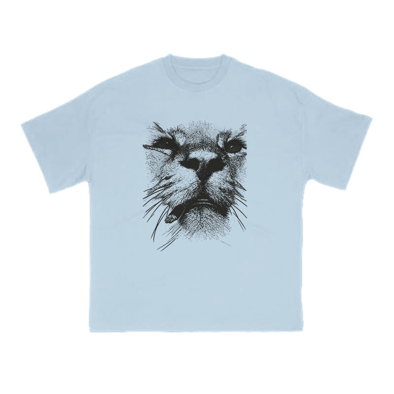 A Badass Smoking Cat Print T-shirt