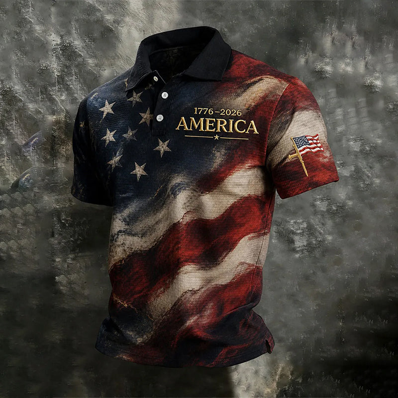 Men's Usa 1776-2026 Printed Casual Polo Shirt