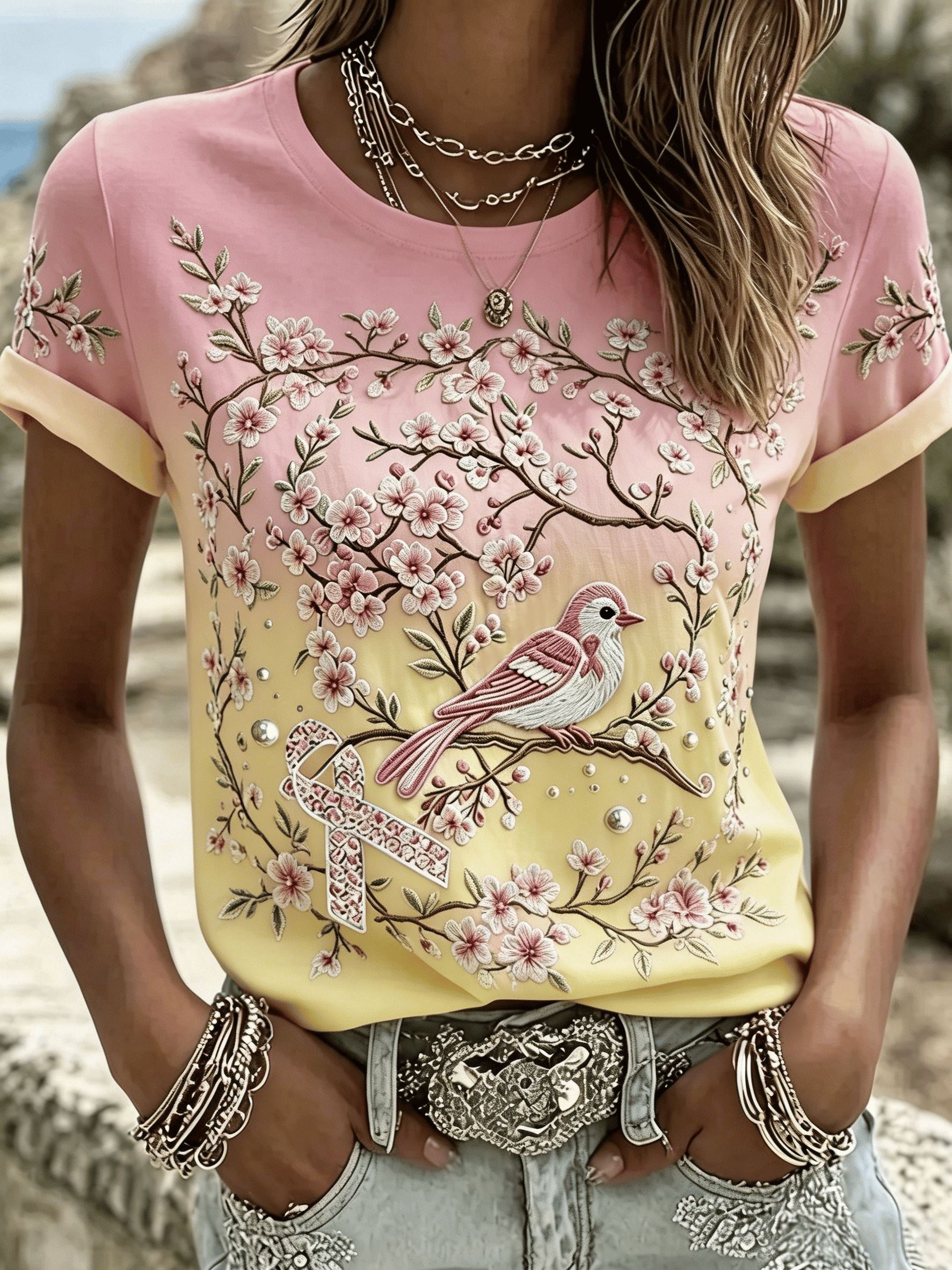 Pink for Myself Printed Casual T-shirt for Women - Breast Cancer Prevention Campaign