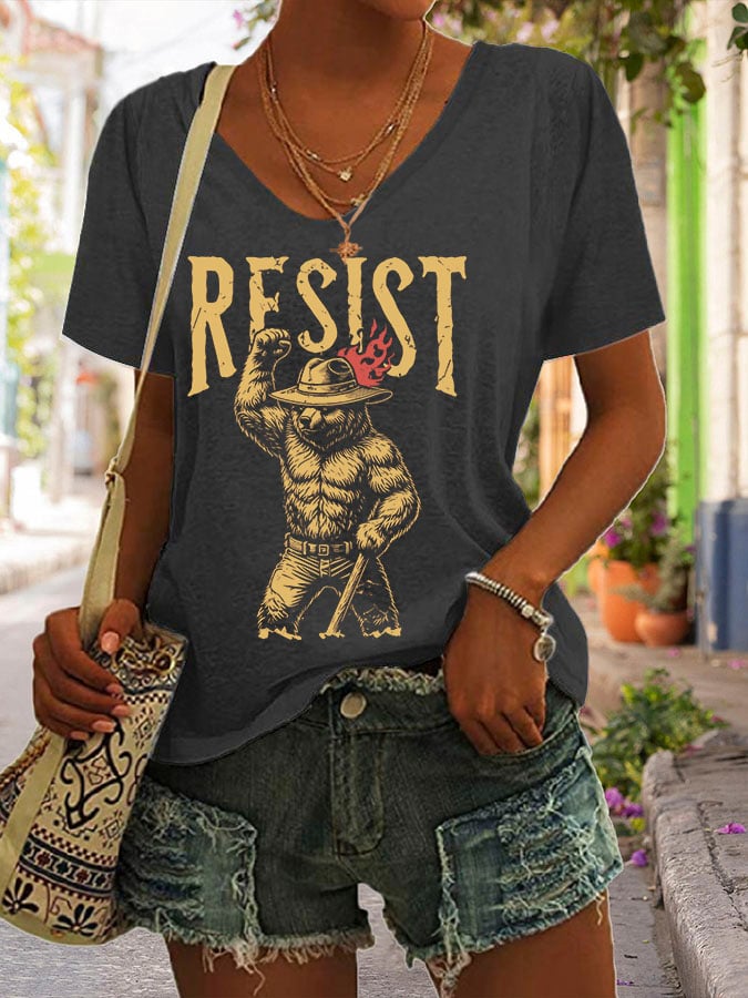 Women's Support National Parks Print V Neck Casual T-Shirt