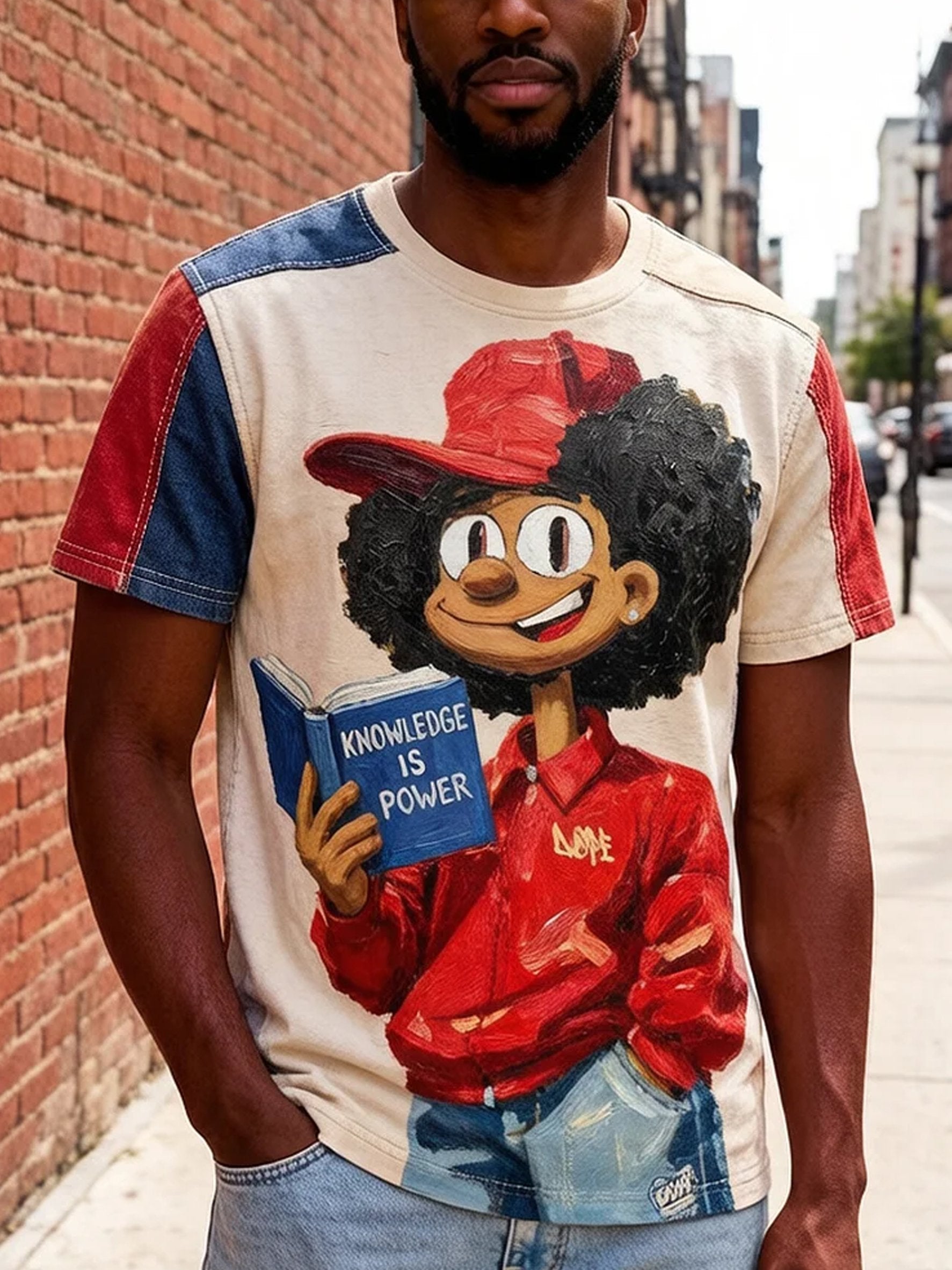 Men's Inspirational Cartoon Character Print Casual Top
