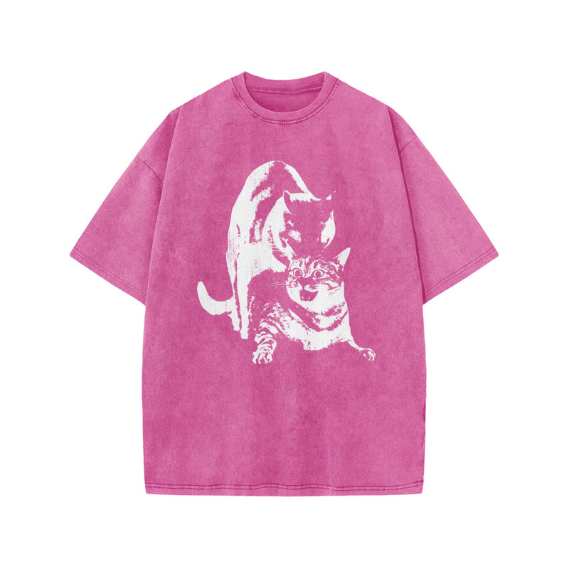 Viral Cat Meme Print Acid Washed T-shirt