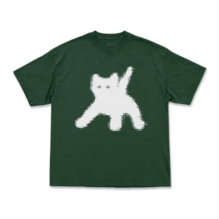 Casual Pixel Cat Graphic Crew Neck T Shirt