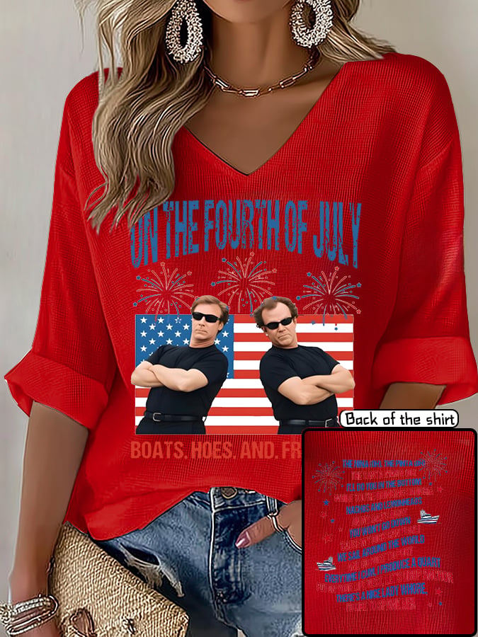 V-Neck ON THE FOURTH OF JULY Print T-Shirt