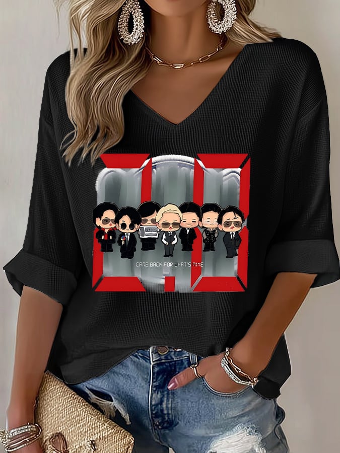 Women's Music Art Print V-Neck Top