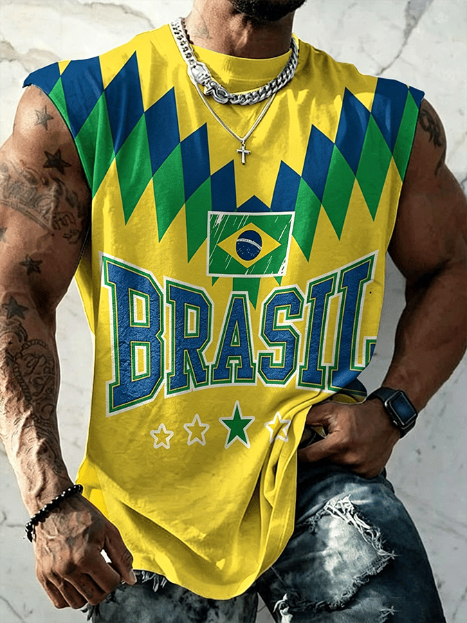 Brasil Retro Flag Tank Print Tank Top
