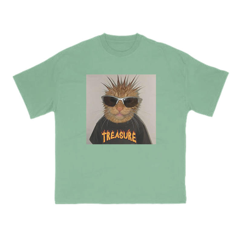 Unisex Punk Cat Creative Print T-shirt