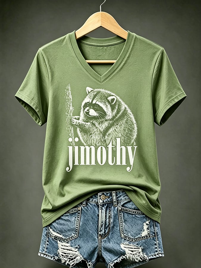 Women's  Retro  Jimothy Raccoon Seattle Print T-shirt