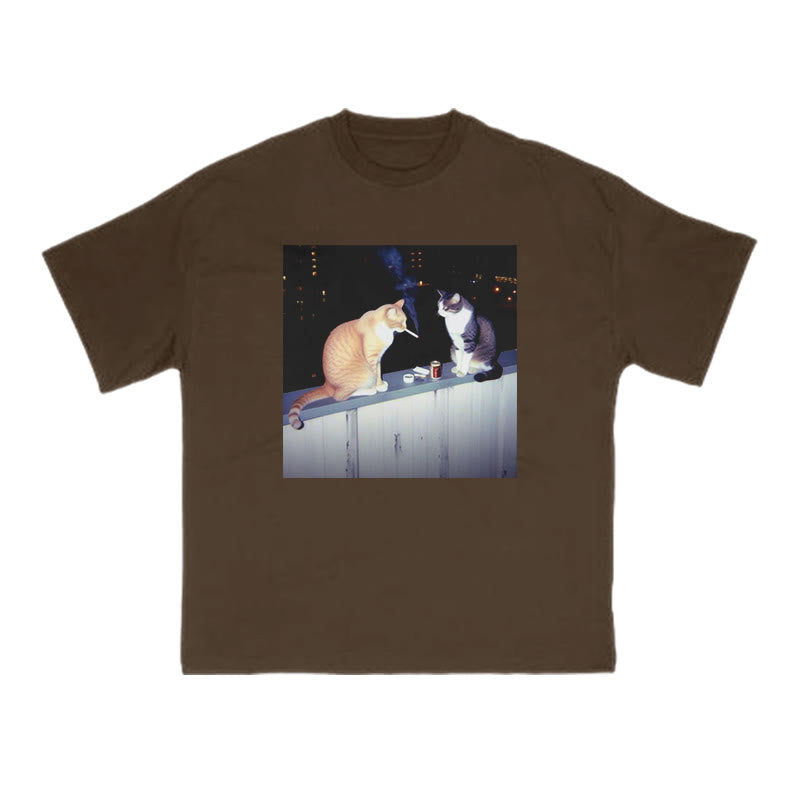 Unisex Smoking Decadent Cat Print T-shirt