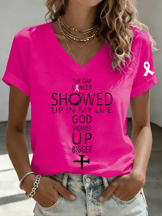 Women's Breast Cancer Awareness Printed Casual T-Shirt