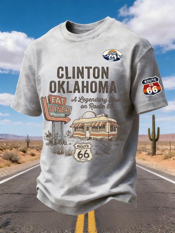Men's Clinton Oklahoma Route 66 Diner Printed Short-sleeved T-shirt