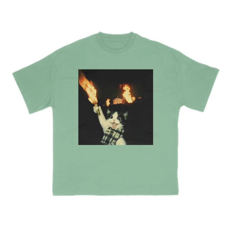 Unisex Mischievous Cat Print T-shirt