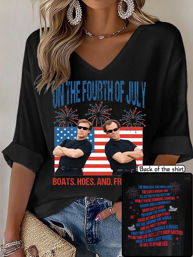 V-Neck ON THE FOURTH OF JULY Print T-Shirt