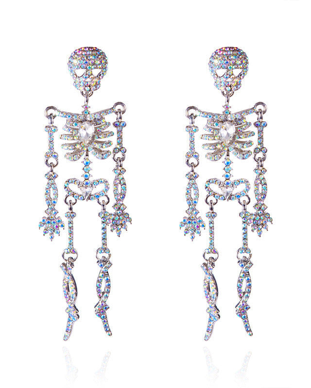 Funny Halloween Rhinestone Skull Earrings