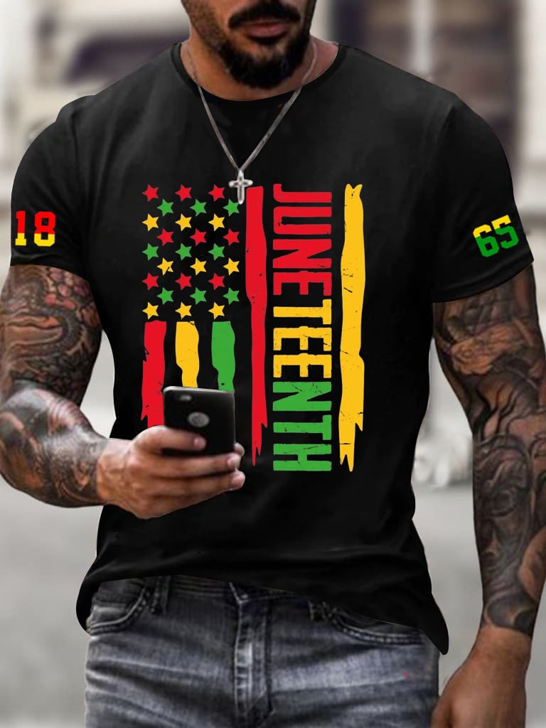 Men's Black Juneteenth Print Casuasl T-Shirt