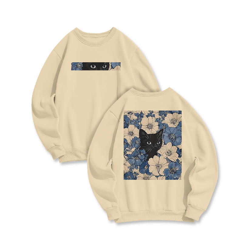 Black Cat In A Patchwork Flower Field Print Sweatshirt