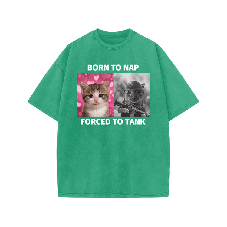 Vintage Funny Cat Graphic Print Acid Washed T-shirt