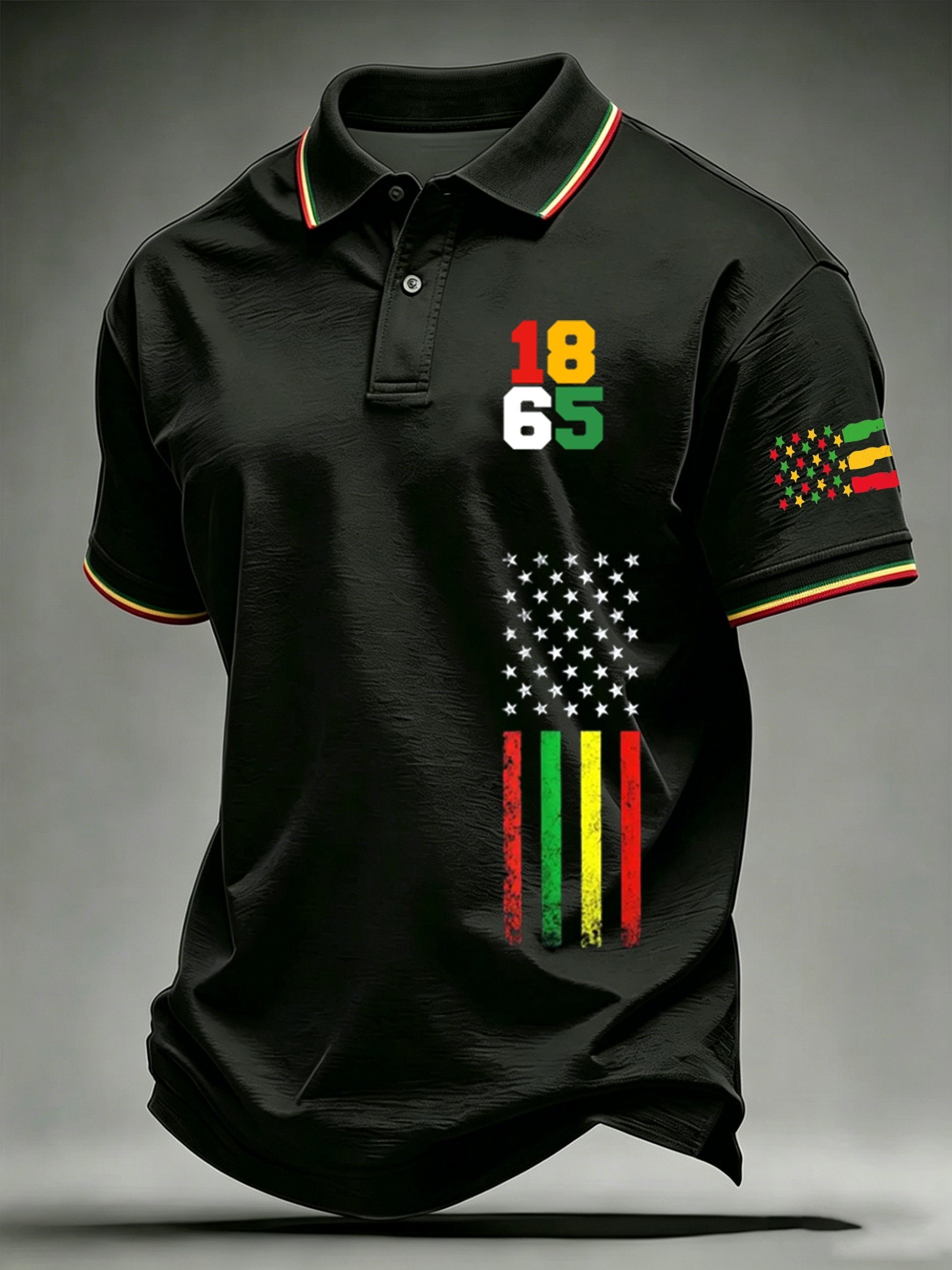 Men's Juneteenth Print  Casual Polo Shirt