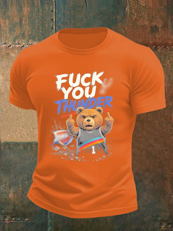 Men's Cute Little Bear Print Round Neck T-shirt