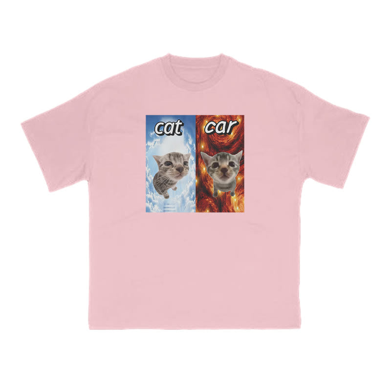 Funny Meme Cat Vs Car Print T-shirt