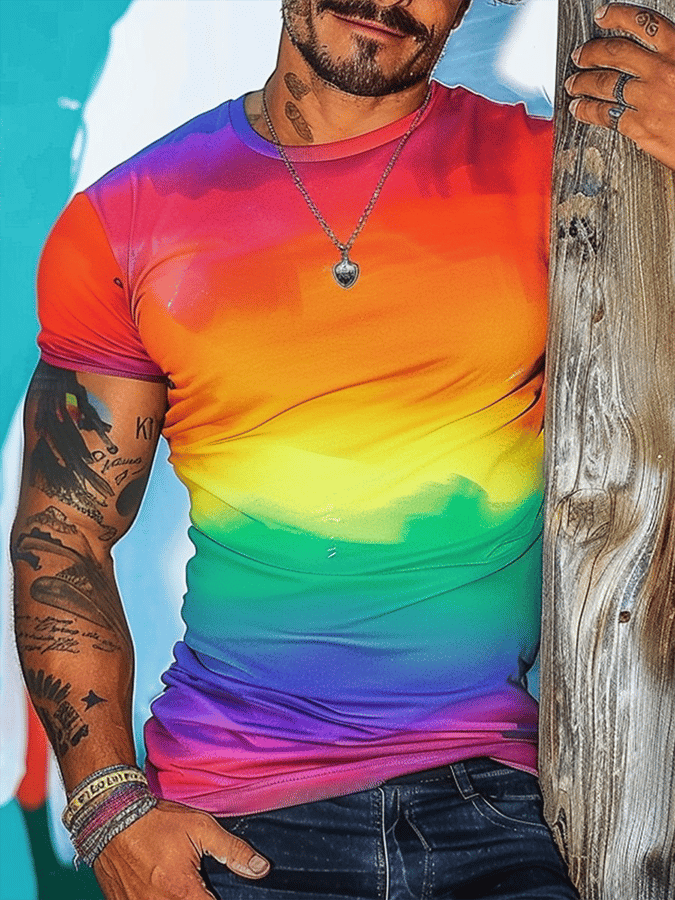 Men's Rainbow Gradient Casual T-Shirt