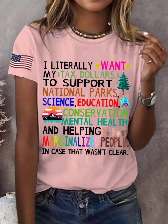 Women's Support National Parks Print Round Neck T-Shirt