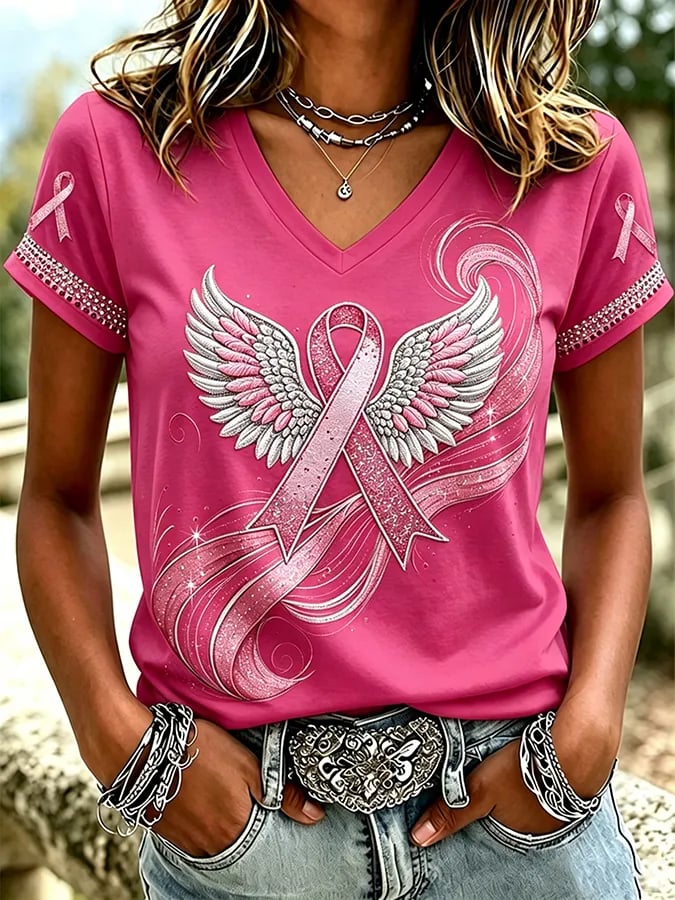 Women's Breast Cancer Awareness Printed Casual T-Shirt