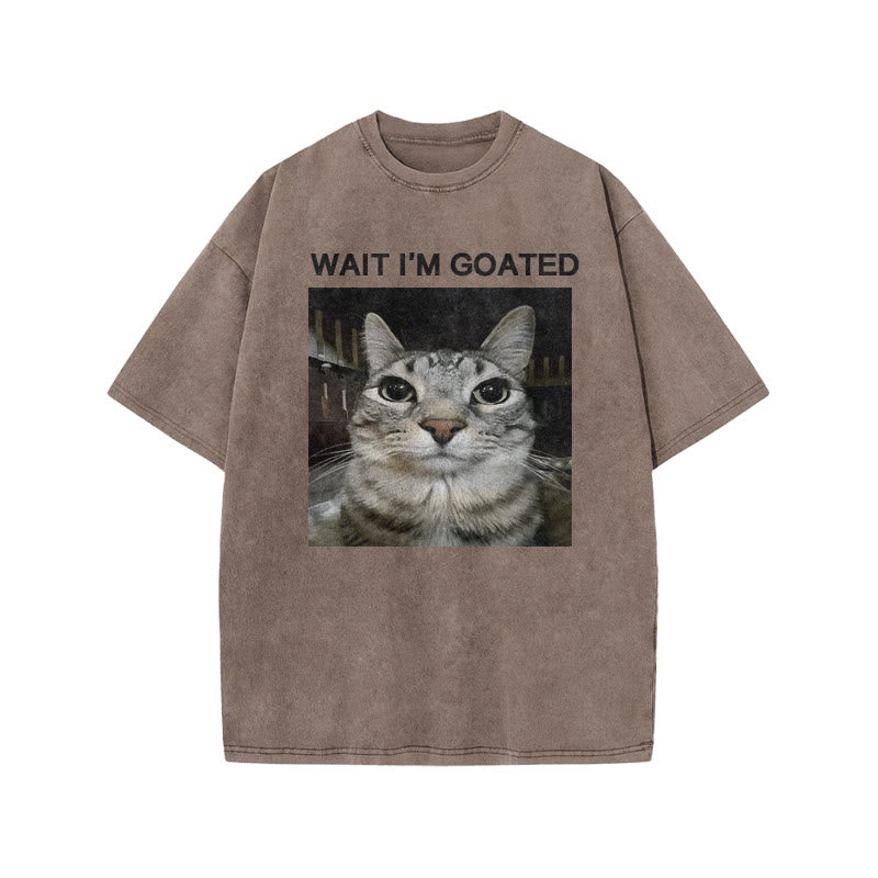 Unisex Wait I'm Goated Meme Print Acid Washed T-shirt
