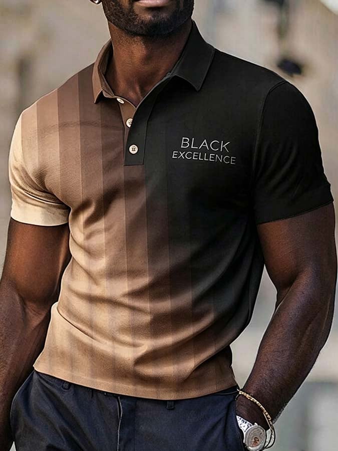 Men's Black Excellence Print Short-Sleeve Polo Shirt