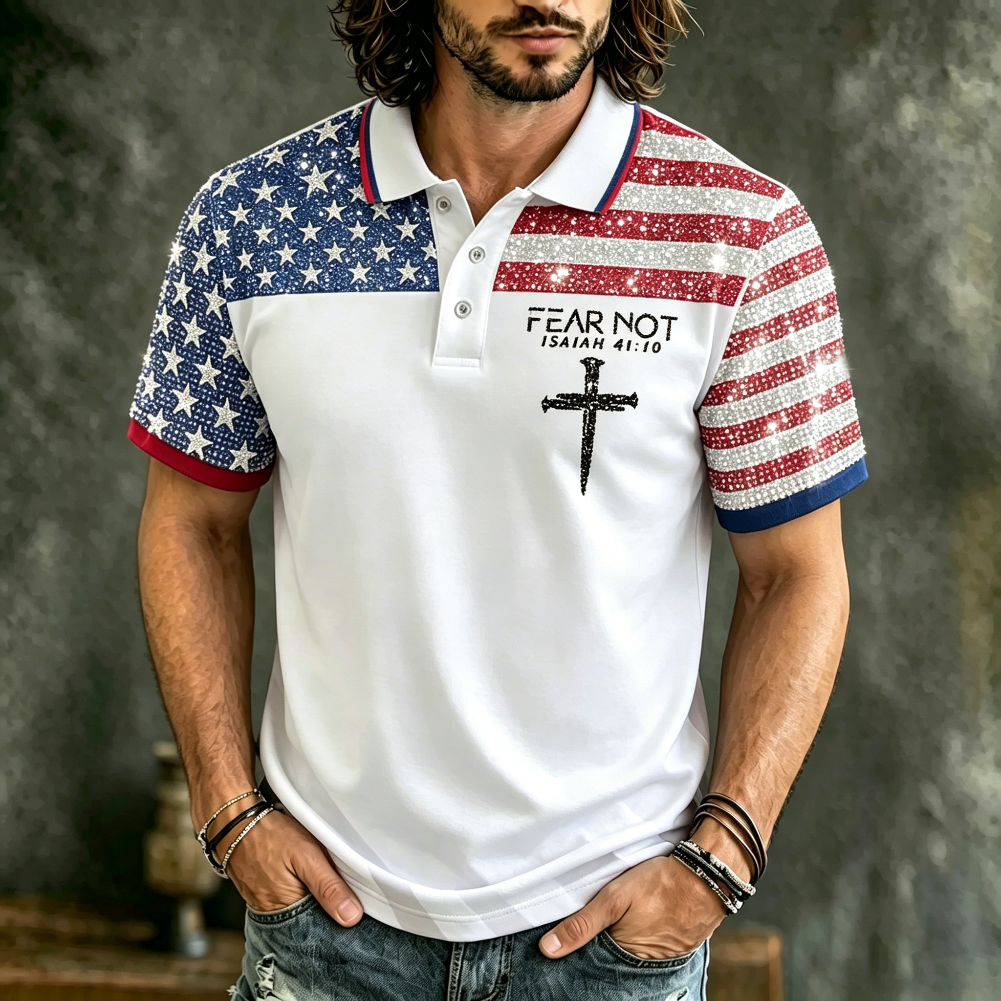 Men's Anniversary Of The United States Print Polo Shirt