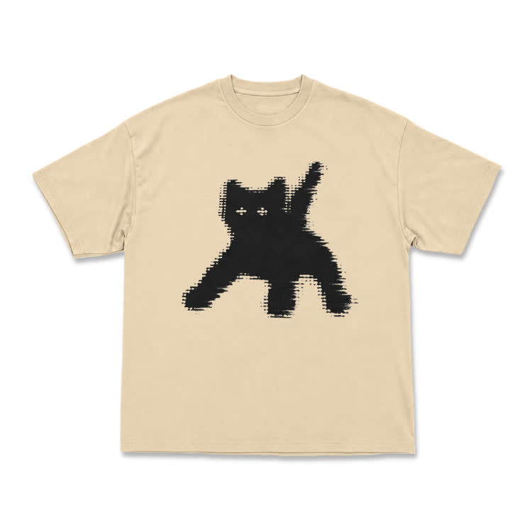 Casual Pixel Cat Graphic Crew Neck T Shirt
