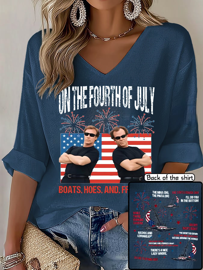 V-Neck ON THE FOURTH OF JULY Print T-Shirt