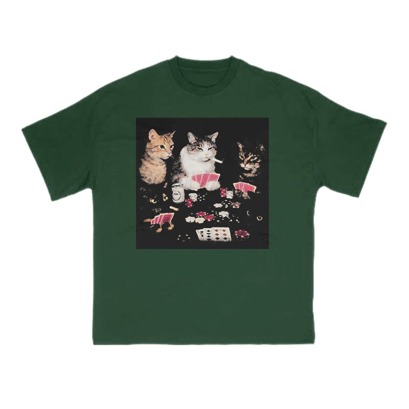 Cats Playing Texas Hold'em Print T-shirt