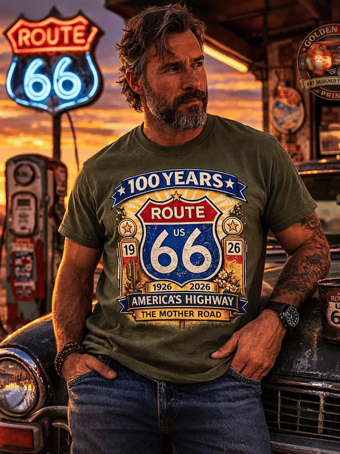 Men's Retro Short-Sleeve T-Shirt - Route 66, the Mother Road