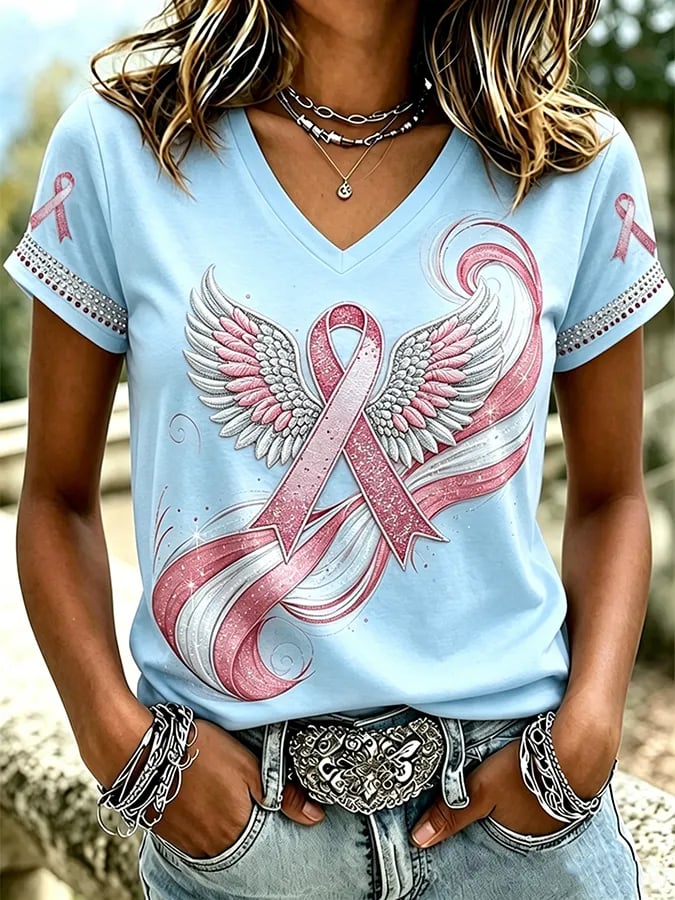 Women's Breast Cancer Awareness Printed Casual T-Shirt